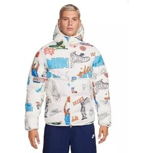 Nike Puffer Hooded Jacket  Men's All Over Print Retro style Graphic Design L